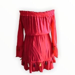 BOHO BELL SLEEVE TASSEL PEASANT MINI-DRESS SIZE XL